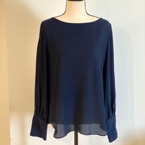 Navy Blouse with Orange Accents